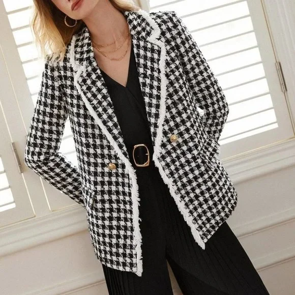Houndstooth double breasted tweed blazer - Picture 2 of 7